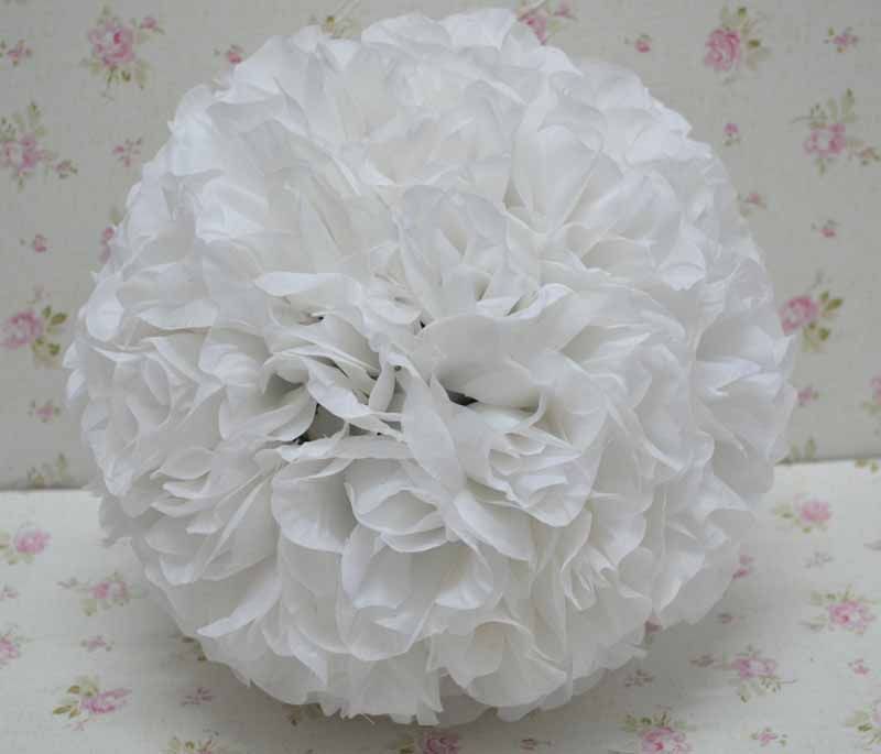 Pure White Color 10 Inch Rose Kissing Ball Artificial Silk Flower