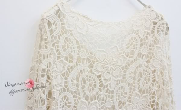 Elegant Ladies Crochet Flower Lace Top Women Knit Blouse S M Beige #T9W ...