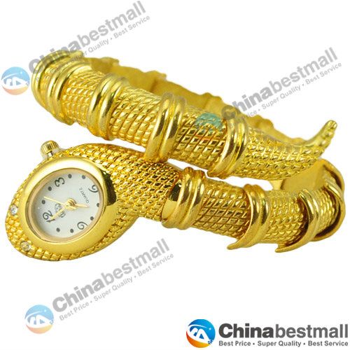 Neue modische Frauen Damen Schlangengeformte Armband -Armreifen Ornamente Quarz Bewegung Handgelenk Uhr Relogio Feminino Gold8536962