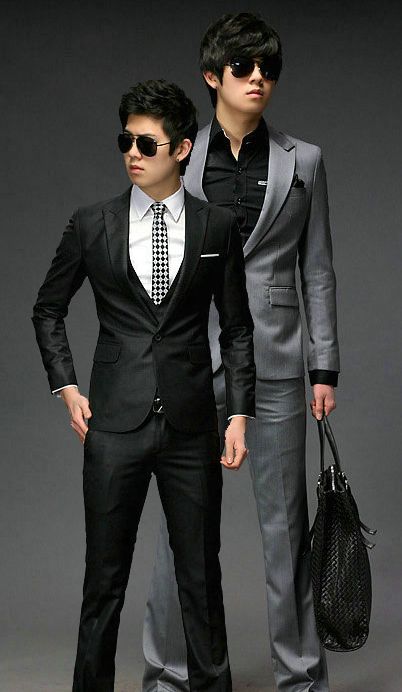 New Men/Boy Slim Fit Wedding Dress Suit Top+Vest+Pants Gray/Black 2015 ...