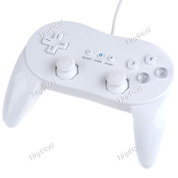 White Wired Classic Controller Joystick Gamepad Pro With Grips For