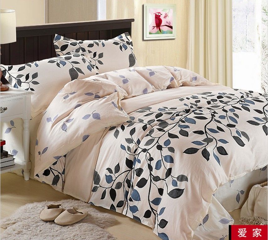Cream Blue Gray Black Leaf Flower Cotton Queen Size Duvet Quilt Cream Blue Gray Black Leaf Flower Cotton Queen Size Duvet Quilt Doona Cover Bedding Set Sheet Sets King Designer Comforter From