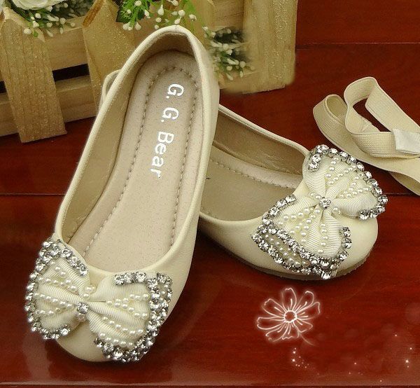 G.G.Bear Baby Shoes Girls Lace Bow Rhinestone Shoes