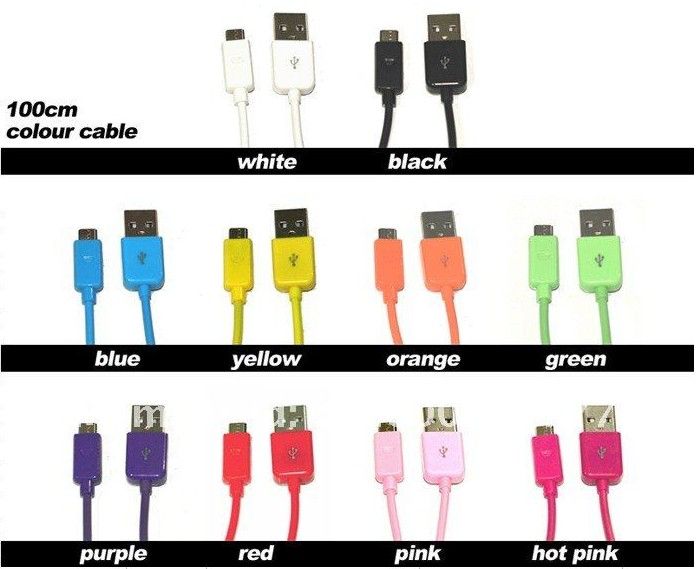 10 Color 1M Micro Usb Data snyc/charger Cable Line Wire for android Samsung/HTC phone Low Price wholesale-100pcs