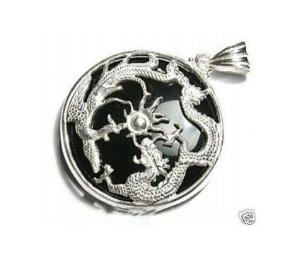 

Wholesale cheap Exquisite black jade silver dragon pendant+Free Chain