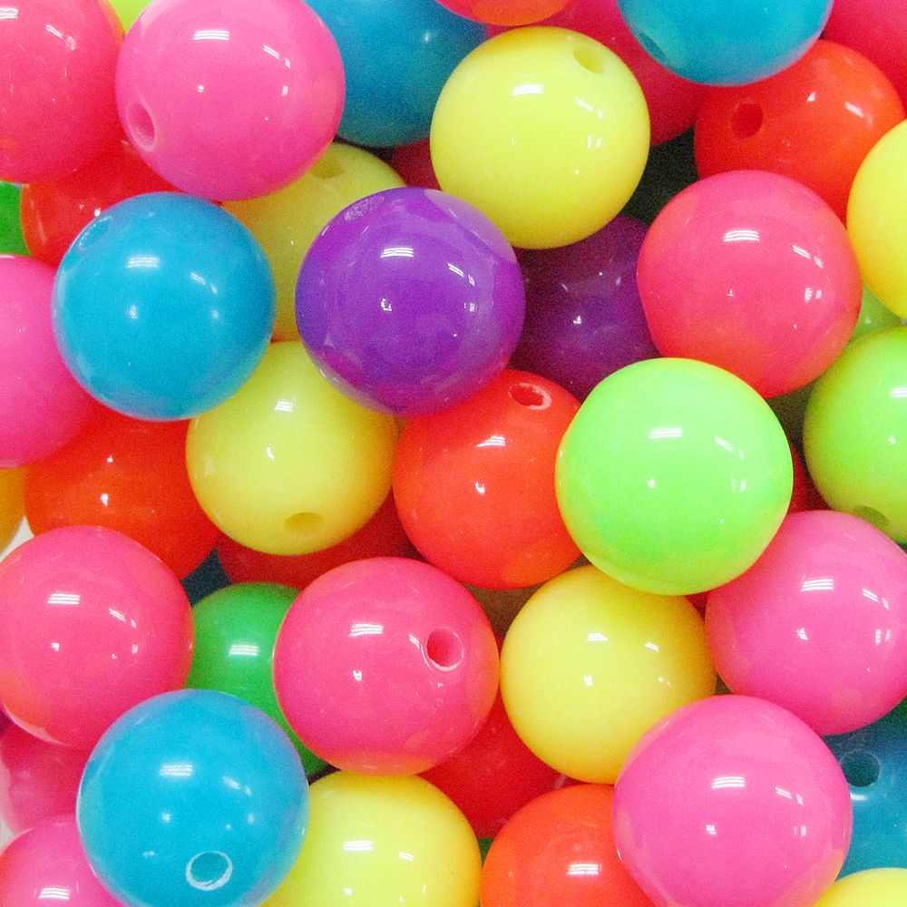 500g Neon Bead Bright Color Acrylic Round Ball Bead Assorted Color 12mm