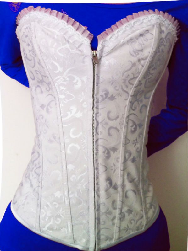 white woven long sleeve zip front corset top