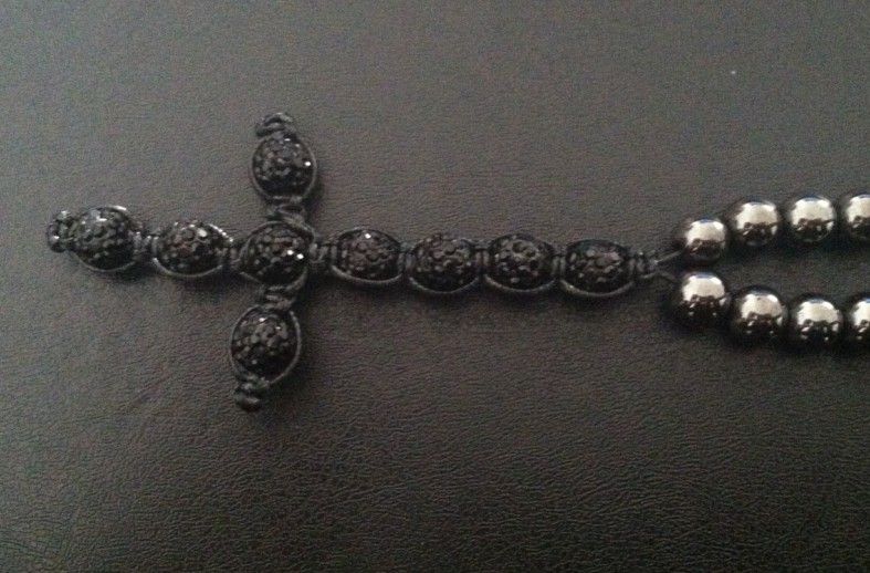Perle d'hamatite faite à la main, collier de chapelet de croix noire de mode en gros