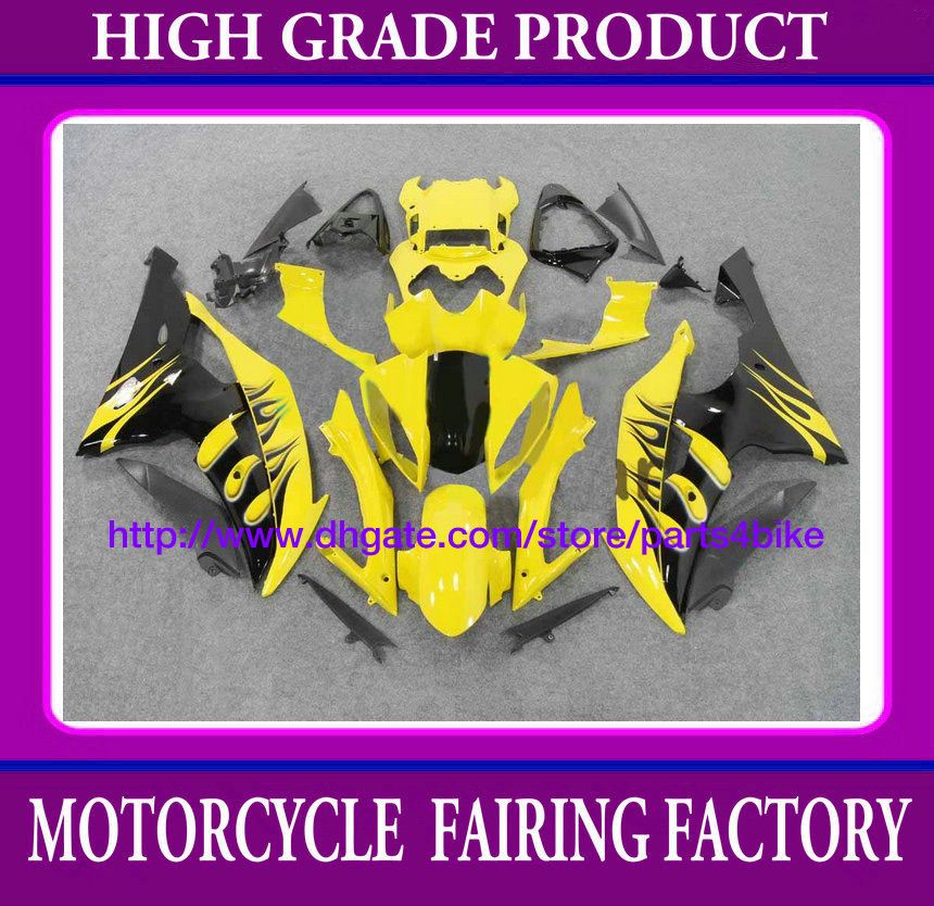 

Custom race fairing kit for YAMAHA YZFR6 08 09 YZF R6 2008 2009 fairings flames yellow black RX7o, Same as picture