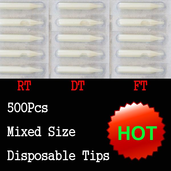 500 stks witte kleur wegwerp tattoo tips geassorteerd gemengd formaat voor tattoo geweer naald inkt grips kits gratis verzending