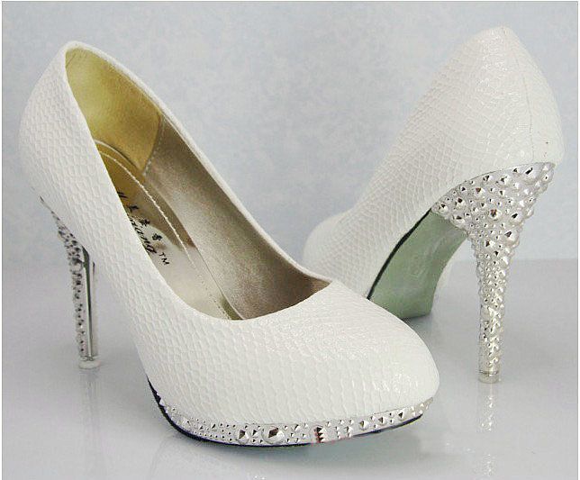 Hot Sales Women Fashion High Heeled Shoes White Snakeskin Pattern Bridal Wedding Dress Shoes 