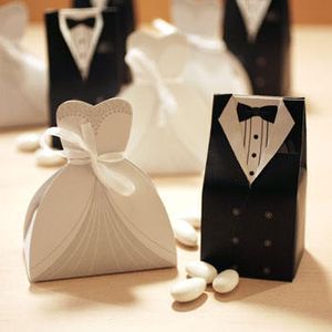Boîte de bonbons chauds mariée marié faveur de mariage boîtes cadeau robe smoking 100 pcs = 50 paire Nouveau en Solde