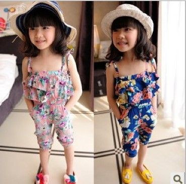 Girls Fashion Floral Jumpsuits Kids Summer Cute Suspender Pants ...