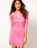 2013 NEW Fashion Ladies' Sexy V-Neck lace Dress Scalloped Neck 3/4 Sleeve Women's Cocktail Dress