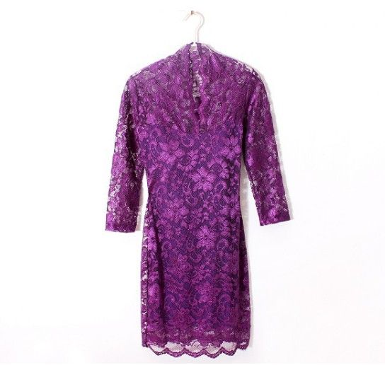 2013 NEW Fashion Ladies' Sexy V-Neck lace Dress Scalloped Neck 3/4 Sleeve Women's Cocktail Dress