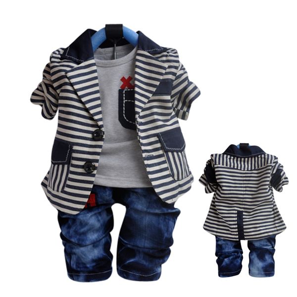 2018 Smart Baby Boy Outfit Tuxedo Jacket Jeans Wedding Jumper Costume Stripe Suit Uk From 