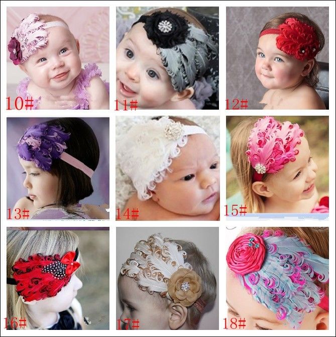 Baby Girl Children Lace Headband Feather Bow Rhinestone
