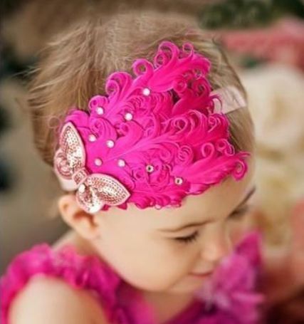 1X Baby Maedchen Kind Pfau Feder Stirnband Haar Band Haar Blumen Rosa M7I7 