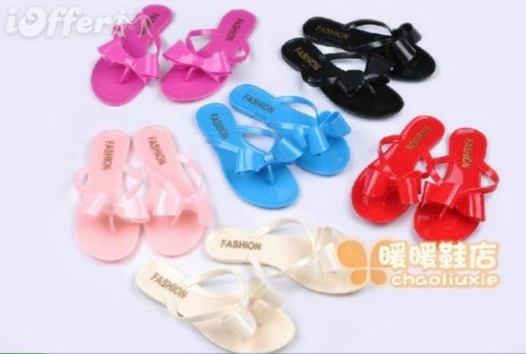 

free shipping~~ colors bow flip flips jelly flat sandals p492, Black