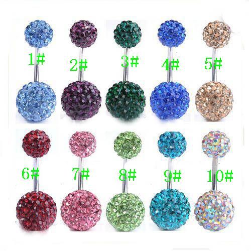 * Body Jewellery 6mm & 10mm Crystal Ball 316L Steel Belly Bar Navel Ring Body jewelry