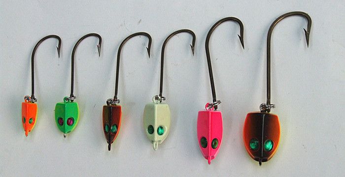 21g, 28g, 40g, Big Fishing Jig Head Lead Head Hook Forme unique Make Soft Bait Flexible swinging VMC hook Cinq couleurs pour la pêche en mer / lacs