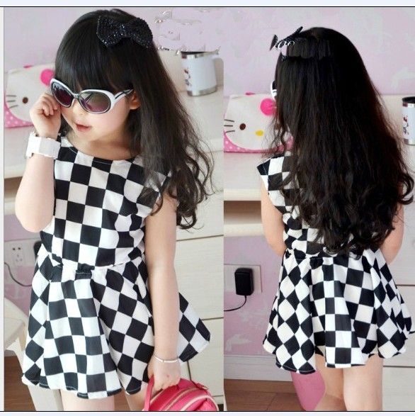 girls black and white check dress