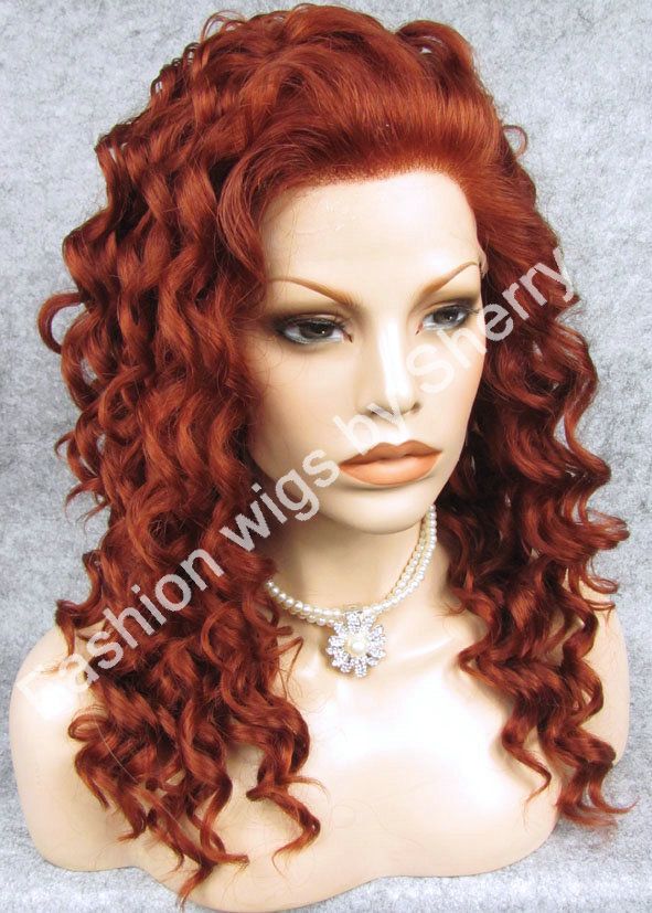 Perruque Lace Front Wig synthétique bouclée rouge bordeaux #350, 20 pouces de Long, densité élevée, respectueuse de la chaleur