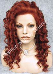 20" Long #350 Burgundy Red Curly Heavy Density Heat Friendly Synthetic Hair Lace Front Wig