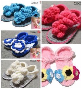 5 pairs = 10 adet / grup Moda el yapımı Tığ bebek çiçek ayakkabı karışımı 7 Stil çocuklar sevimli sandalet 0 -18 M pamuk