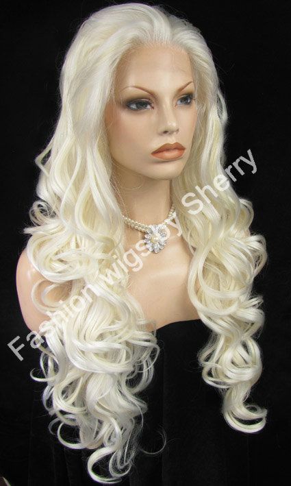 26quot Long 1001613 Blond blanchi forte densité résistant à la chaleur fibre avant dentelle cheveux synthétiques Wig8176581