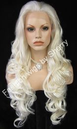 26" Long #1001/613 Bleached Blonde Heavy Density Heat Friendly Fibre Front Lace Synthetic Hair Wig