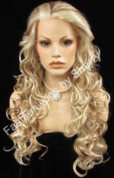 26" Long #1001/613/30 Blonde Mix Auburn Heavy Density Heat Friendly Fiber Front Lace Synthetic Hair Wig