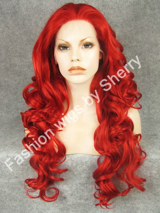 26 "Long # 3100 Red Heavy Density Friendly Friiber Fibra Front Rendas Peruca Do Partido De Cabelo Sintético