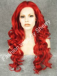 26" Long #3100 Red Heavy Density Heat Friendly Fibre Front Lace Synthetic Hair Party Wig