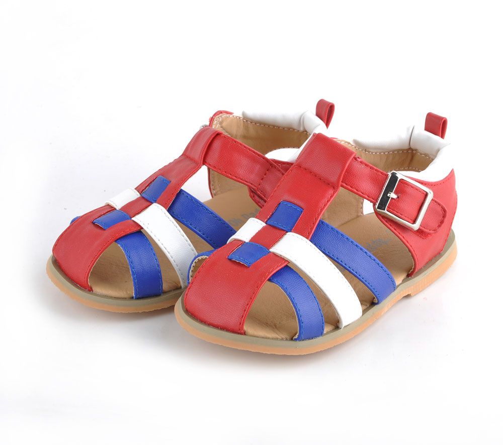 2013 Baby Boys Red+Blue+White PU Velcro Strap Sandals With Buckle