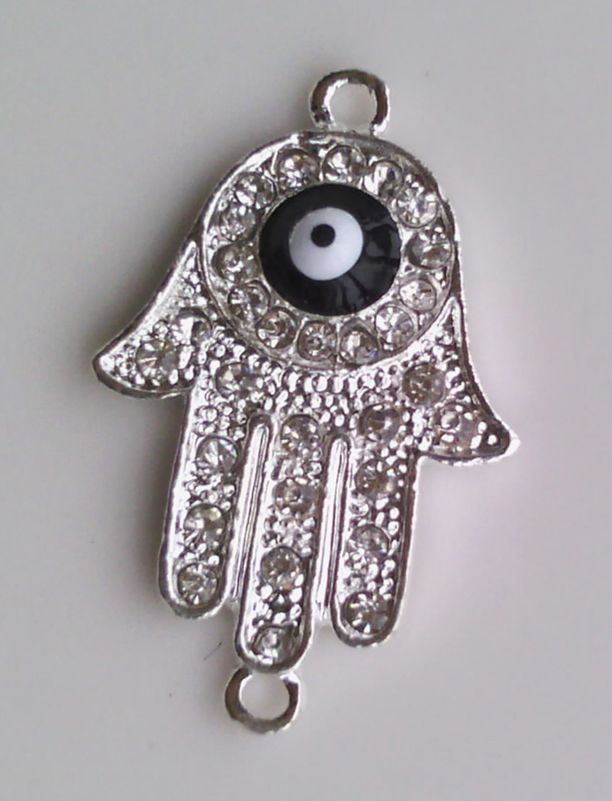 Silver Plated Alloy Crystal Sideways Evil Eye Hand Hamsa Bracelet Connectors Bracelet Charms Jewelry Finding amp Compon6838515