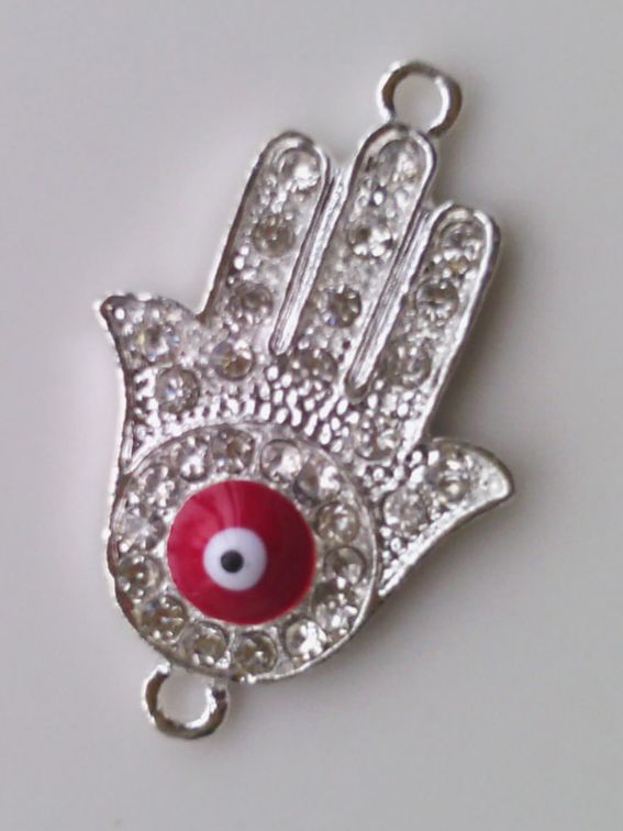 Silver Plated Alloy Crystal Sideways Evil Eye Hand Hamsa Bracelet Connectors Bracelet Charms Jewelry Finding amp Compon8552433