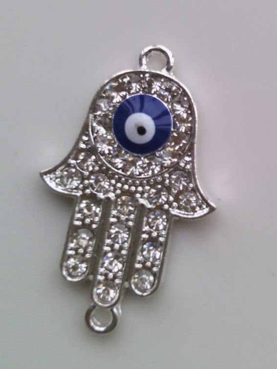 Silver Plated Alloy Crystal Sideways Evil Eye Hand Hamsa Bracelet Connectors Bracelet Charms Jewelry Finding amp Compon3404304