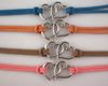 10 stks / partij Gemengde kleuren 2 harten Love Heart Lederen Cord Armband Lederen Armband Fashion Bracelet