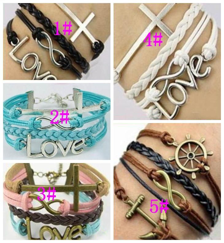 

30pcs/lot Fashion 5 style Charm bracelet Really cow leather bracelet Cheap jewelry