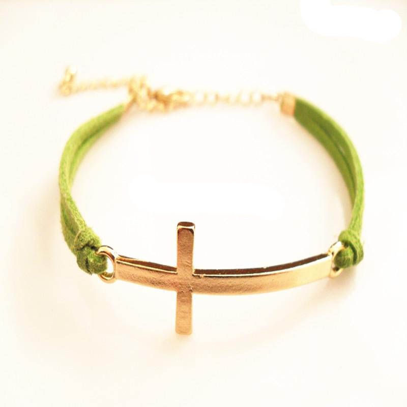 Cross lederen armband gouden kruis armband snoep kleur lederen ketting zeven kleuren