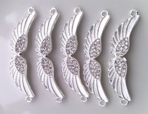 2013 Nowy Posrebrzany Metalowy Stop Crystal Rhinestone Angel Wings Bransoletka Złącza Bransoletka Charms Biżuteria Znalezienie komponentów 20 sztuk / partia