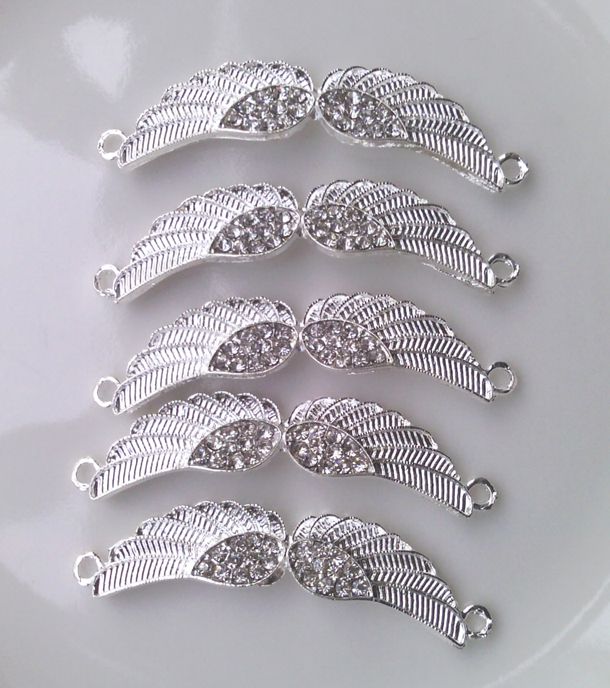 2013 Nieuwe zilveren metalen legering Kristal Rhinestone Angel Wings Bracelet Connectors Bracelet Charms Sieraden Finding AMP Compon1213690