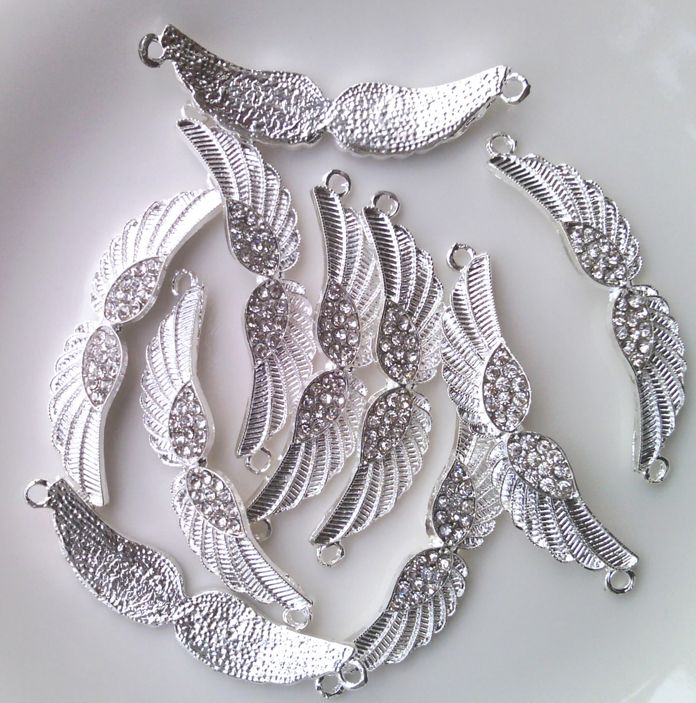 2013 nova liga de metal banhado a prata cristal strass asas de anjo pulseira conectores encantos jóias encontrar amp compon1675634