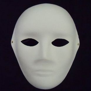 Papierzellstoff, schlichte weiße Vollgesichtsmasken für Männer und Frauen, unbemalt, blanko, DIY Kunstmalerei, Maskerademasken, Nettogewicht 40 g, 50 Stück/Menge