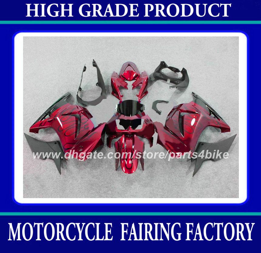 Kawasaki Ninja 250R ZX250R 08 09 10 11 için yarış kaporta kiti özelleştirmek EX250 2008 2009 2010 2011 kırmızı rx içinde motosiklet siyah alevler fairings