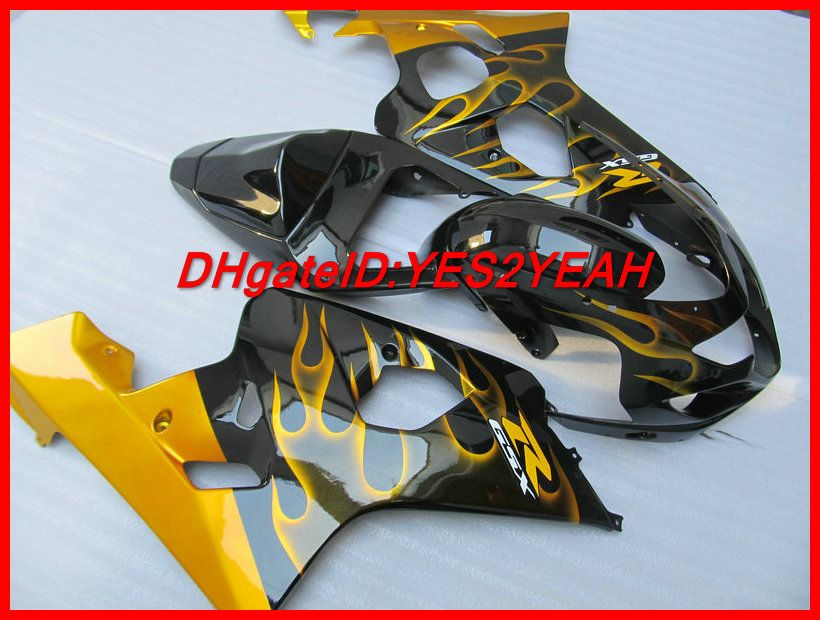 Kit corpo carenatura nera Golden Flames SUZUKI GSXR 600 750 K4 2004 2005 Carrozzeria GSXR600 GSXR750 04 carene iniezione + regali