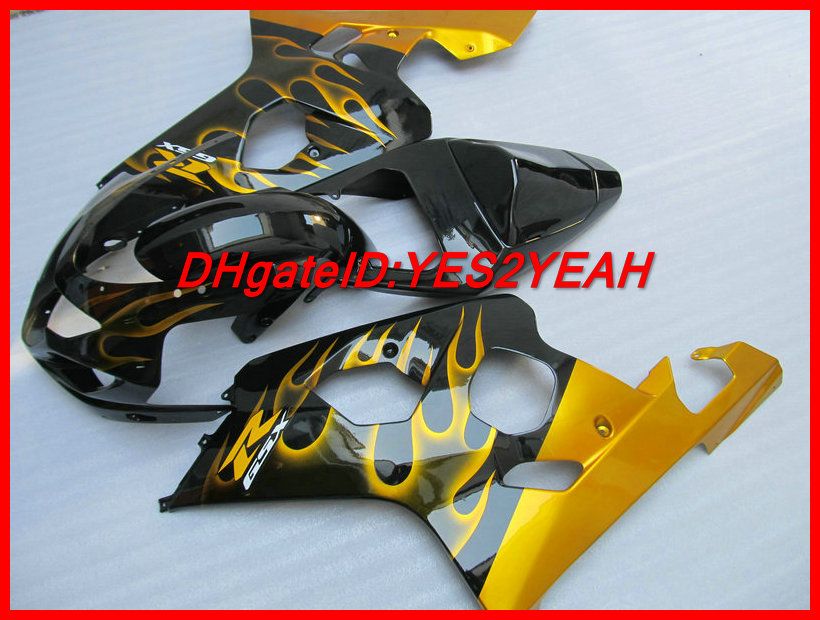 Kit de carénage noir flammes dorées pour SUZUKI GSXR 600 750 K4 2004 2005 carrosserie GSXR600 GSXR750 04 05 ensemble de carénages d'injection + cadeaux