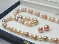 New Fine Pearl Jewelry Natural 7-8MM MUTICOLOR AKOYA PERLA COLLANA SET SET 18 "