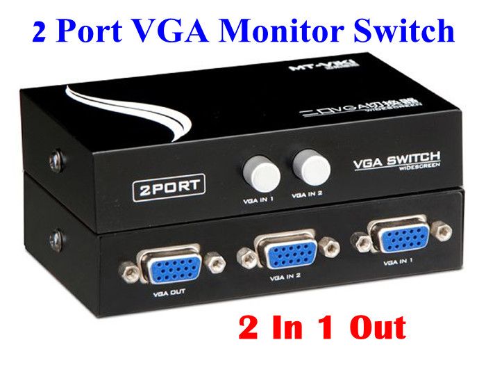2 Port VGA Monitor Sharing Switch Box 2 In 1 Out For LCD PC TV Monitor